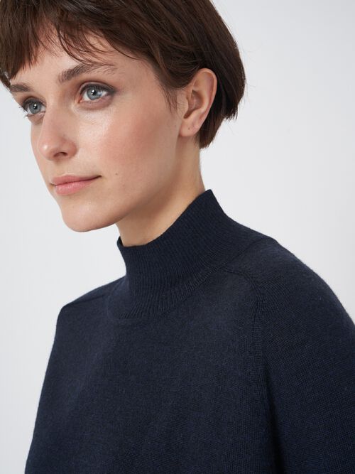 Merino wool sweater with ribbed stand-up collar