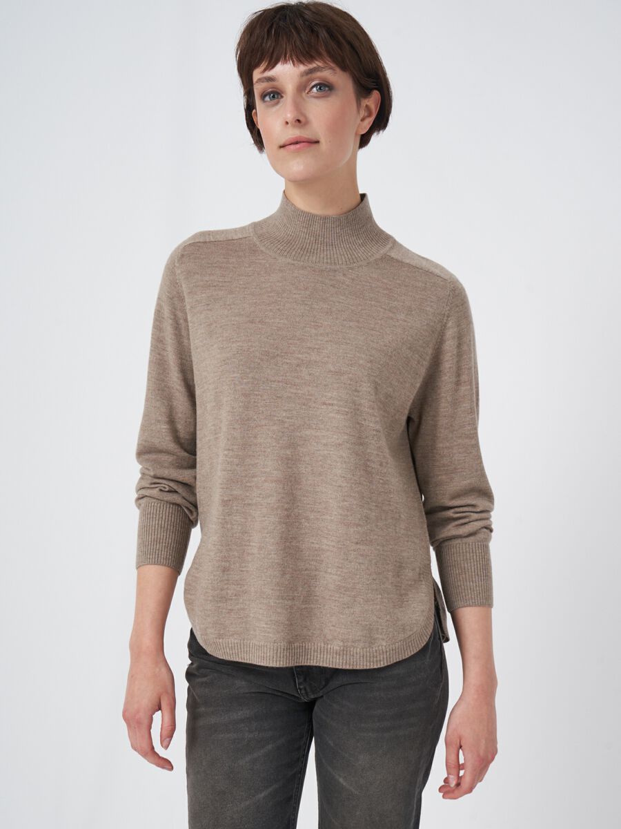 Merino wool sweater with ribbed stand-up collar image number 0