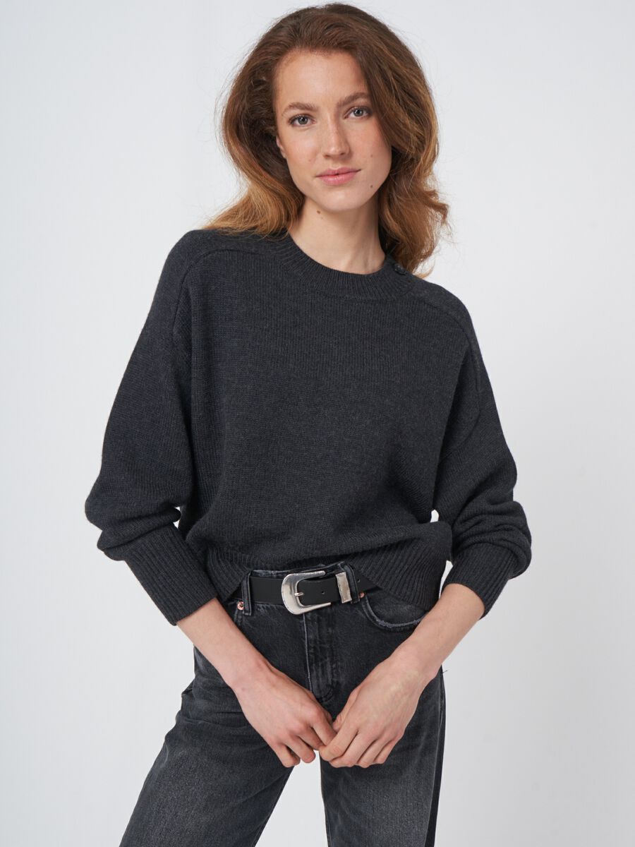 Merino wool round neck sweater with button detail image number 0