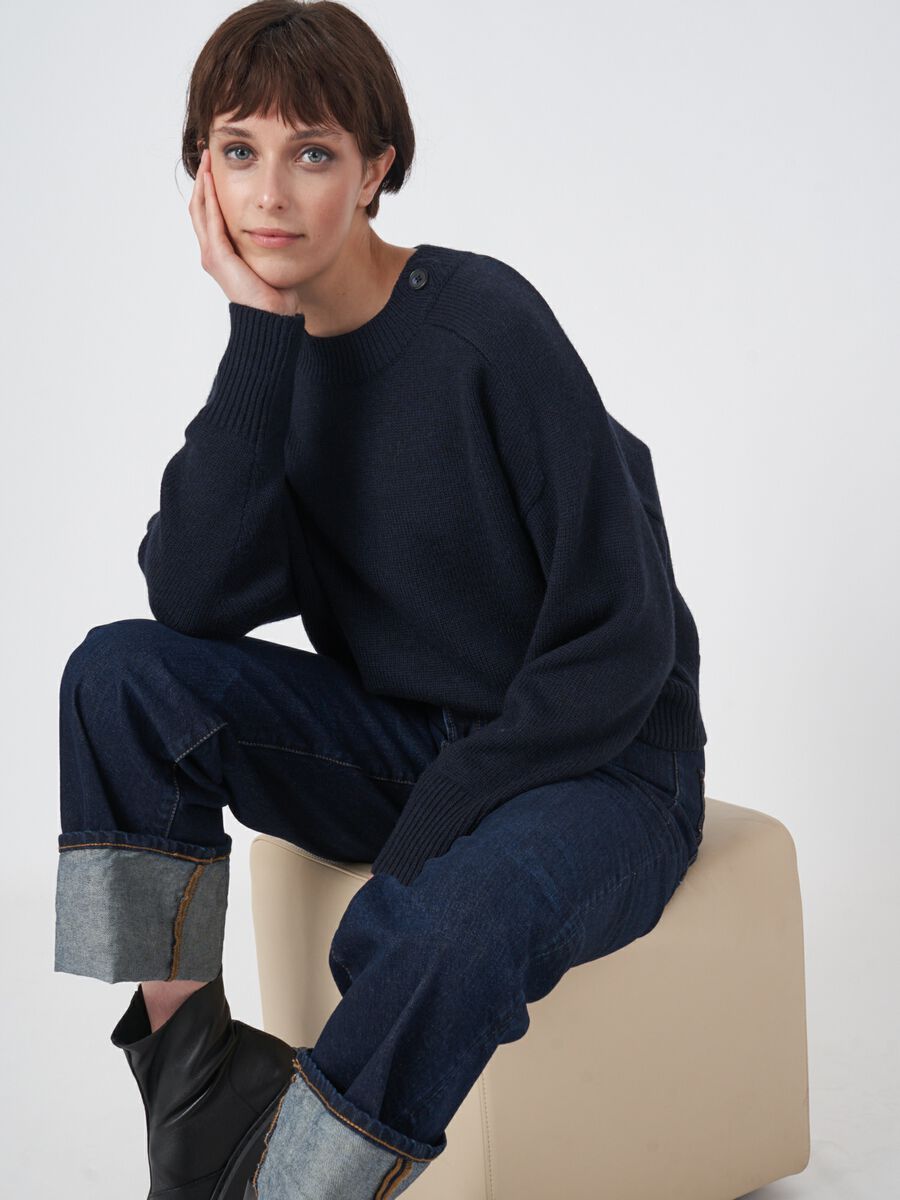 Merino wool round neck sweater with button detail image number 0