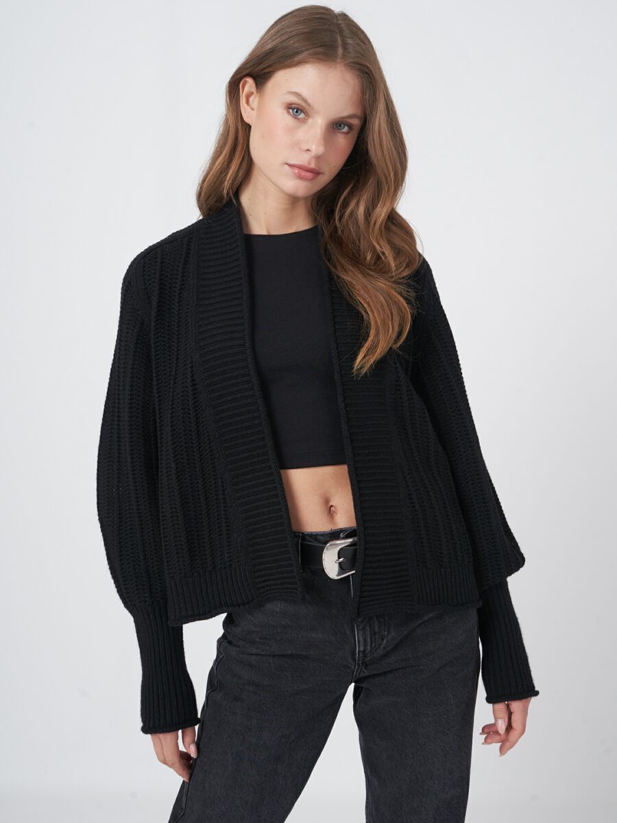 Open knit cropped merino wool cardigan image number 0