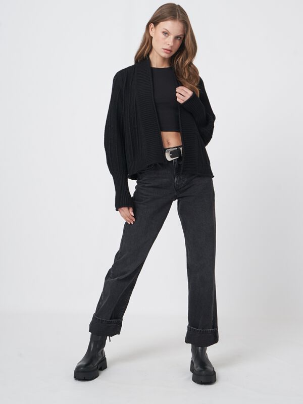 Open knit cropped merino wool cardigan image number 2