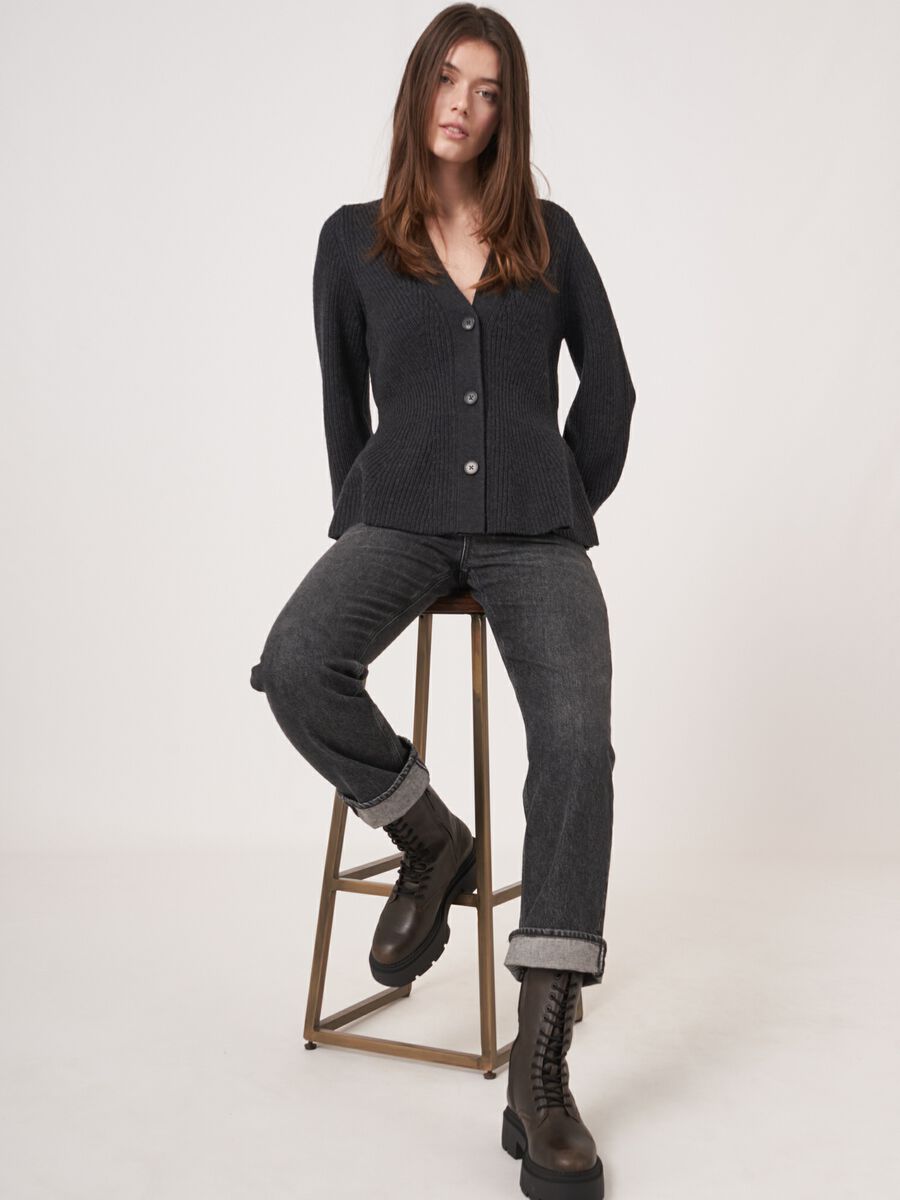 Merino wool buttoned peplum cardigan image number 1