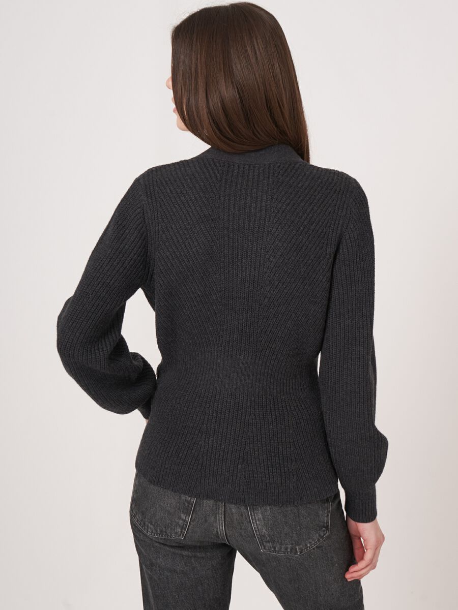 Merino wool buttoned peplum cardigan image number 3