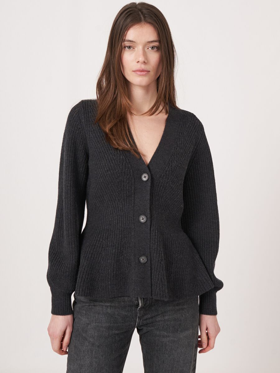 Merino wool buttoned peplum cardigan image number 2