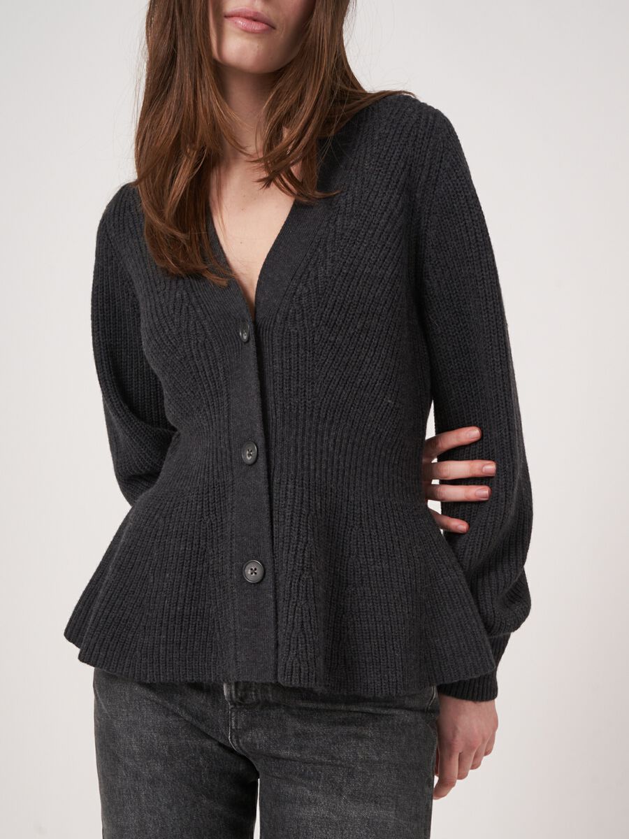 Merino wool buttoned peplum cardigan image number 4