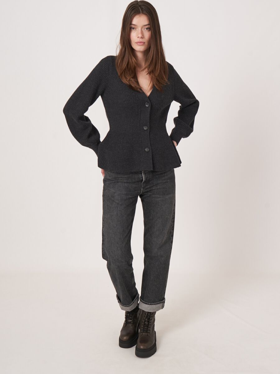 Merino wool buttoned peplum cardigan image number 5