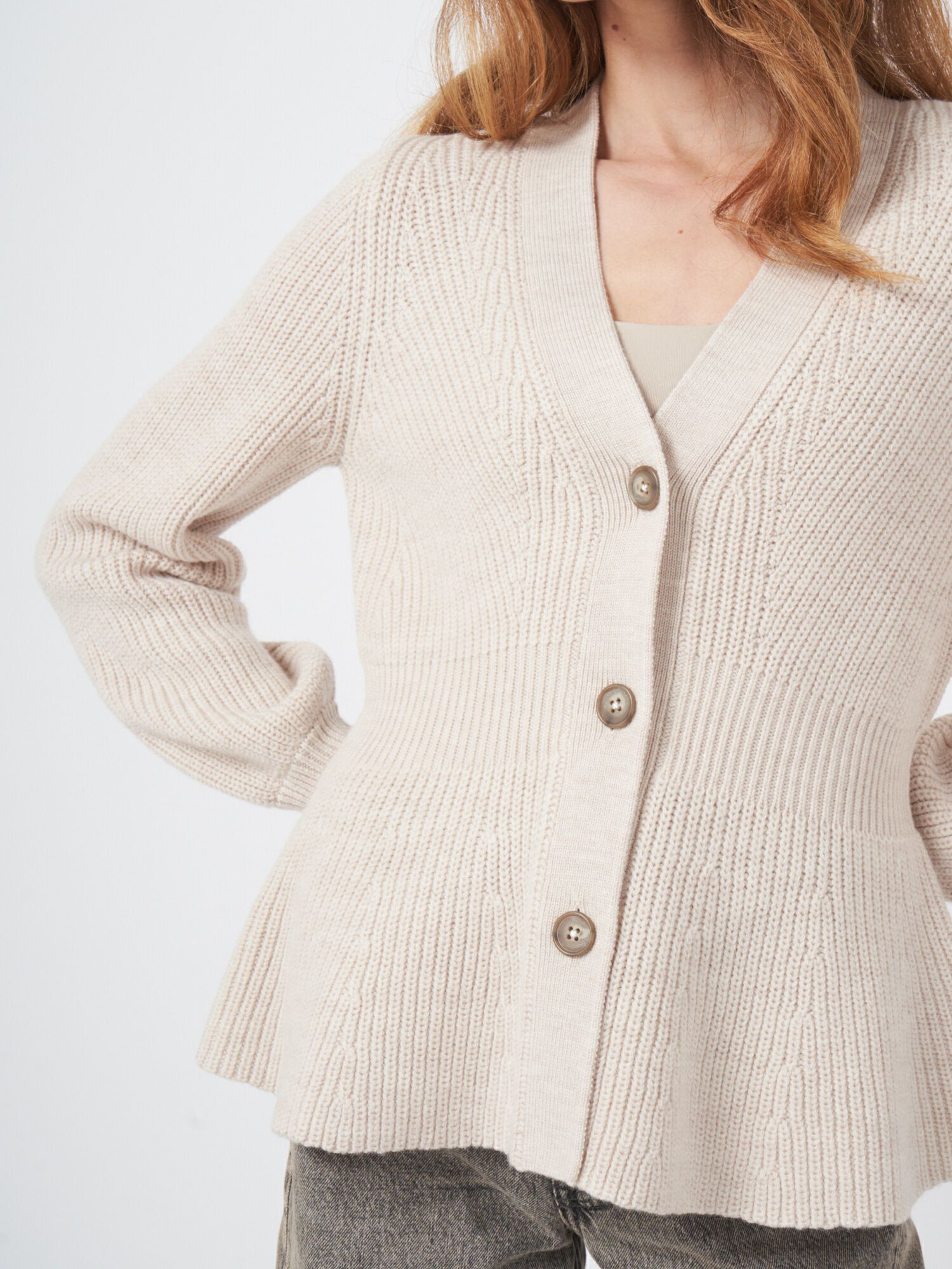 Merino Wool Peplum Cardigan, V-Neck | REPEAT cashmere