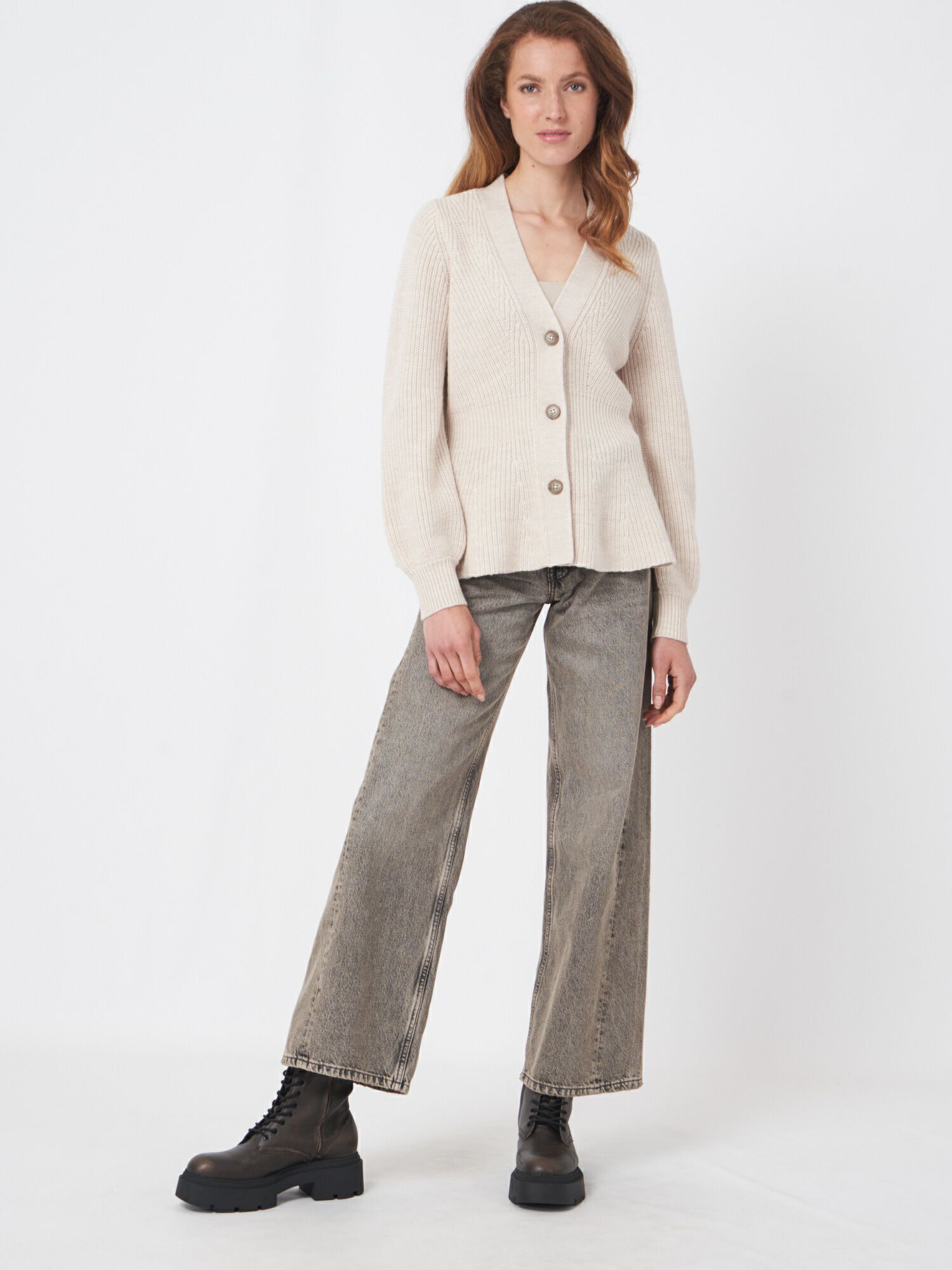 Merino Wool Peplum Cardigan, V-Neck | REPEAT cashmere
