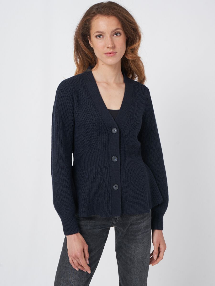 Merino wool buttoned peplum cardigan image number 0