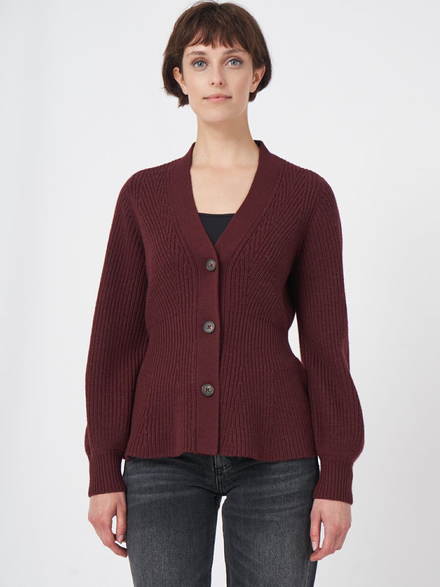 Merino wool buttoned peplum cardigan image number 0