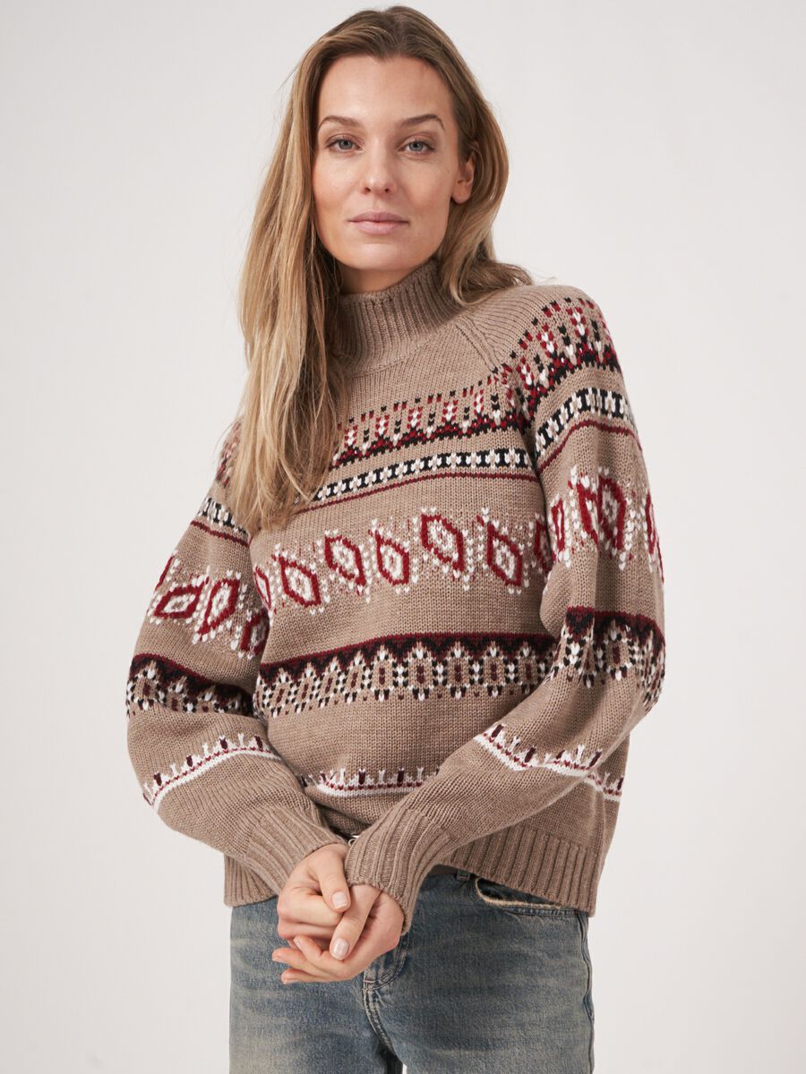 Nordic intarsia knit merino wool sweater image number 0