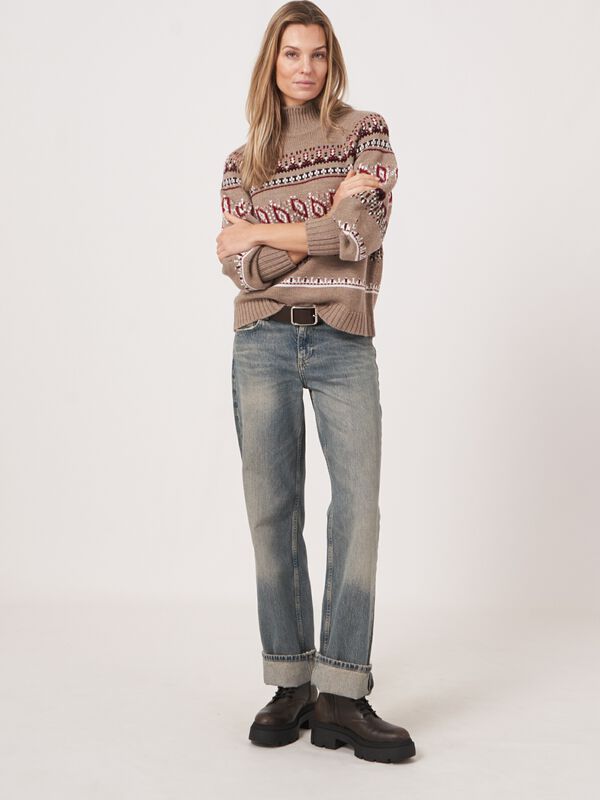 Noorse intarsia trui van merinowol image number 2