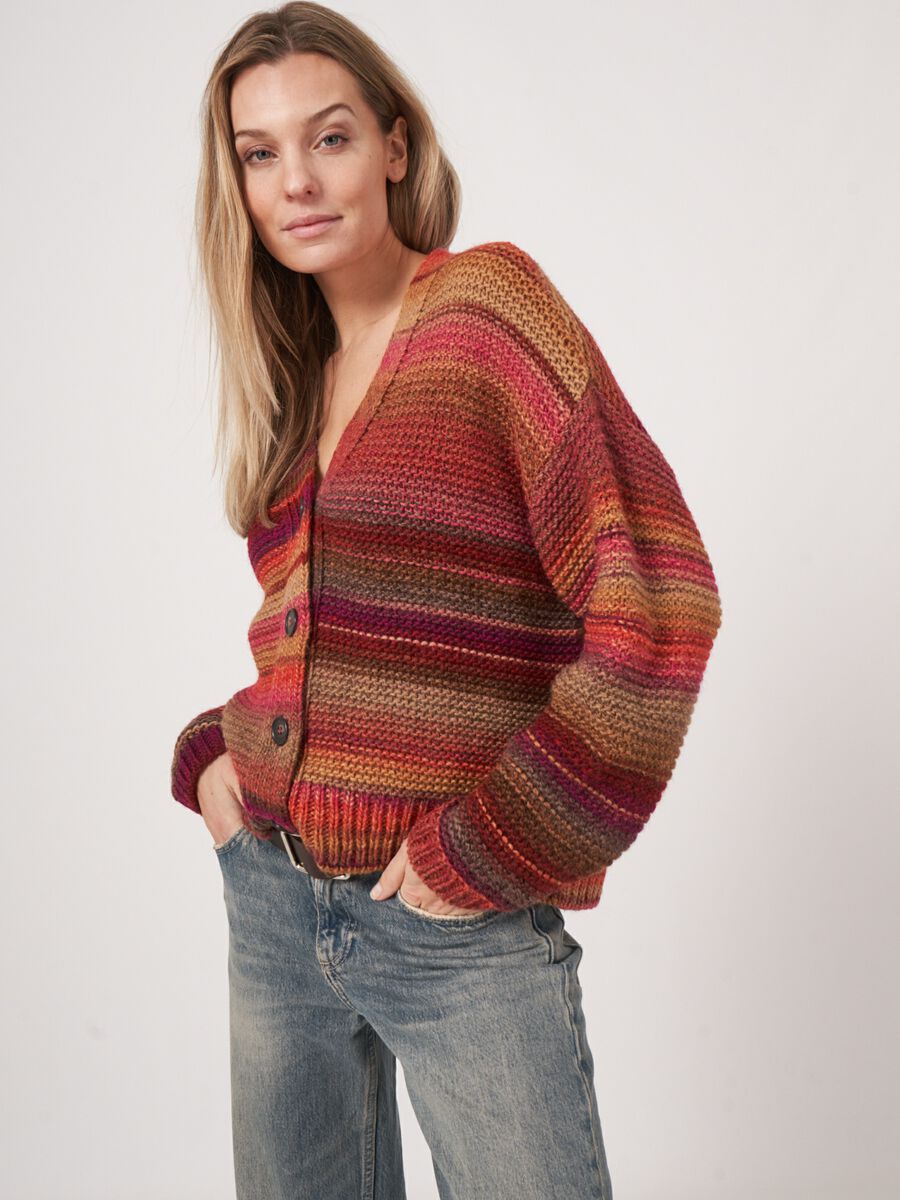 Multicolor striped cardigan with buttons image number 3