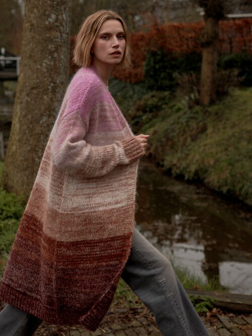 Mid-length multicolor striped cardigan