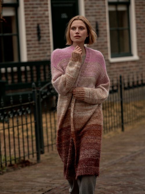 Mid-length multicolor striped cardigan