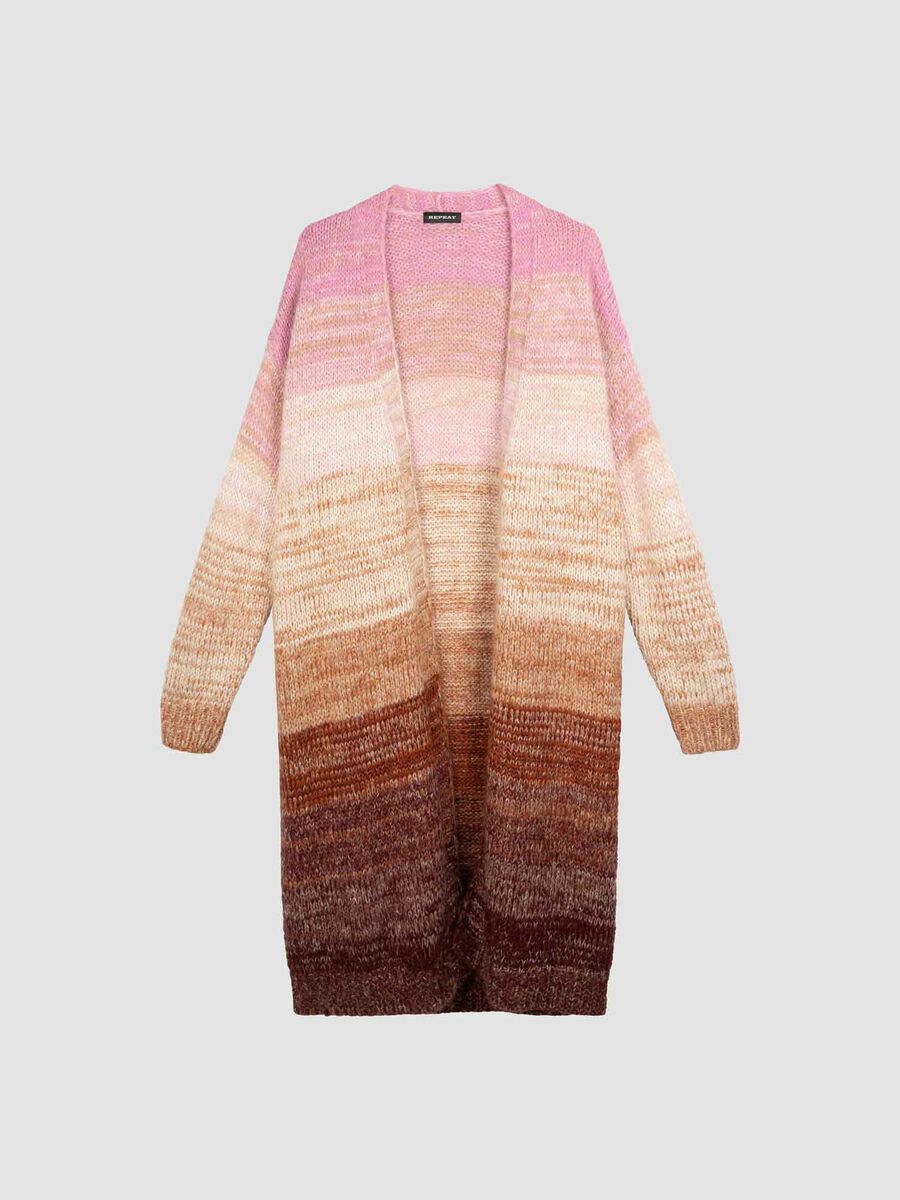 Cardigan rayé multicolore mi-long image number 0