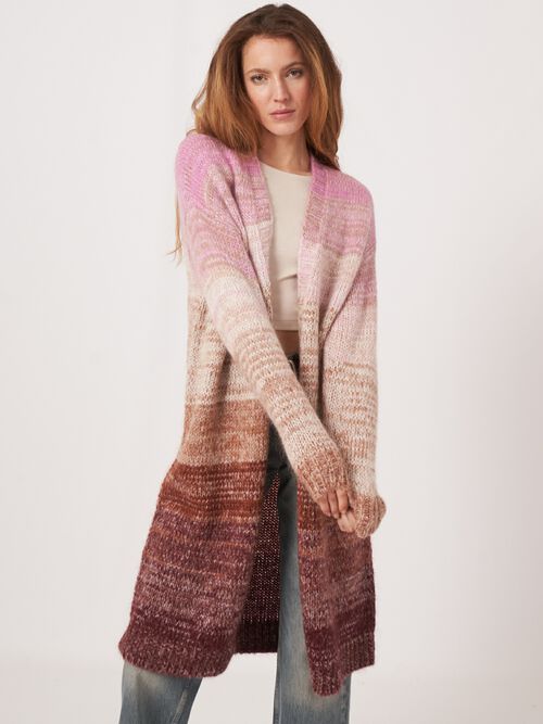 Cardigan rayé multicolore mi-long