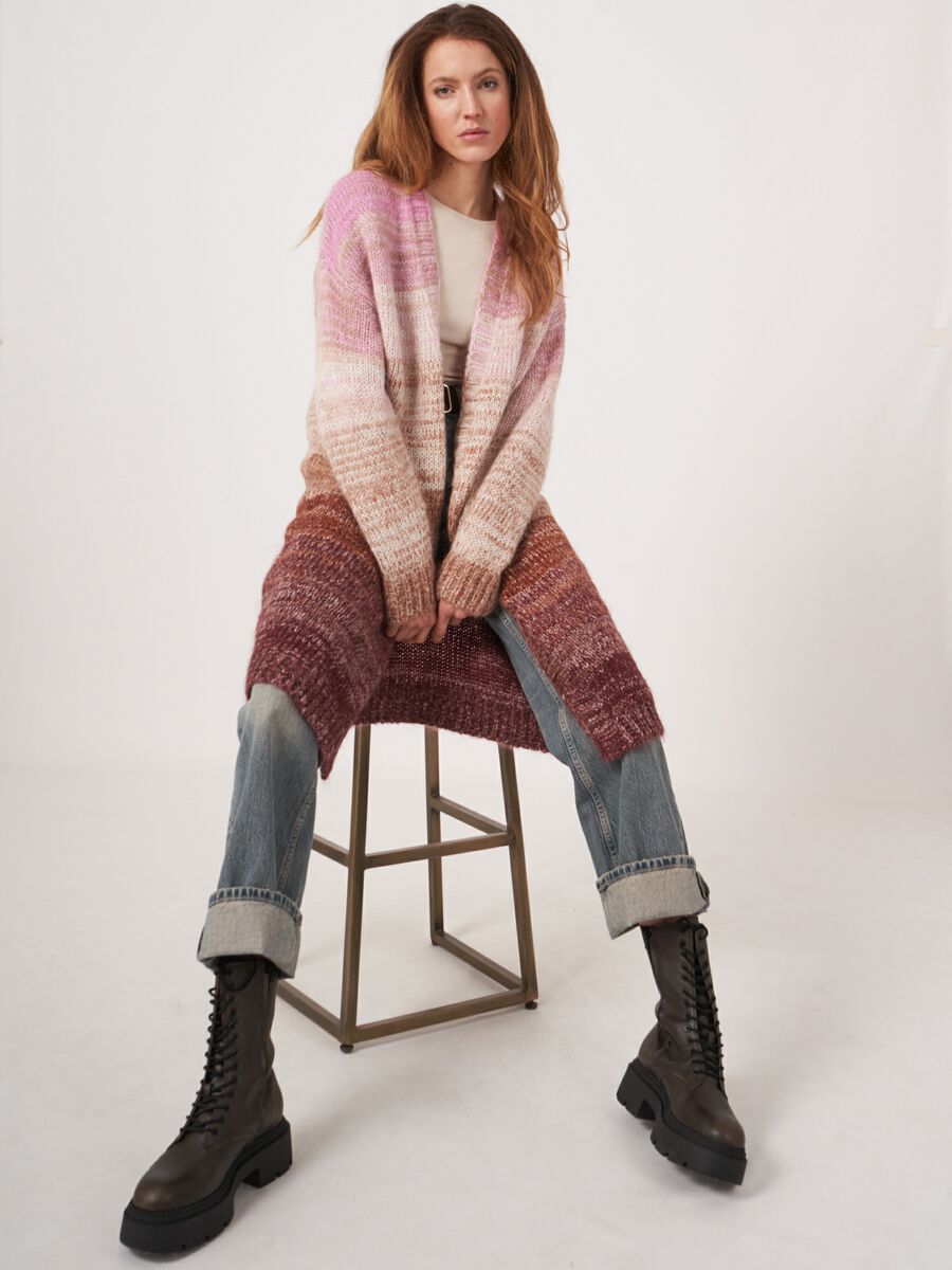 Cardigan rayé multicolore mi-long image number 4