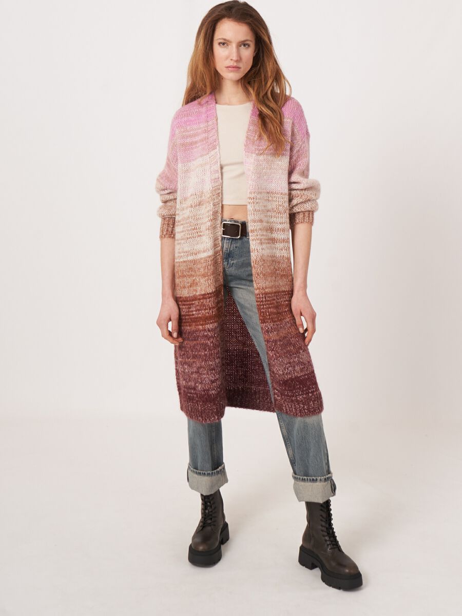 Cardigan rayé multicolore mi-long image number 5