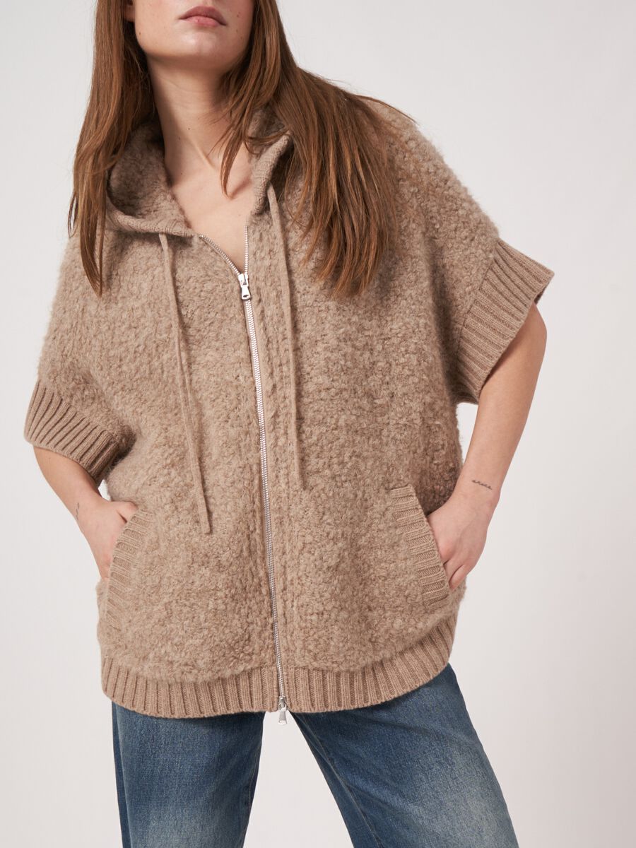 Alpaca wool blend zip poncho with hood image number 3