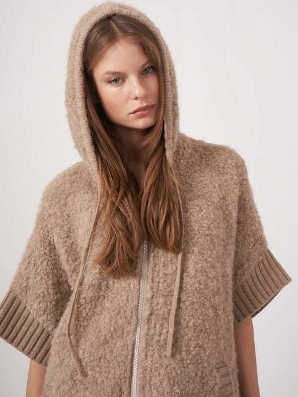 Poncho met capuchon en rits van alpaca wolmix image number 1