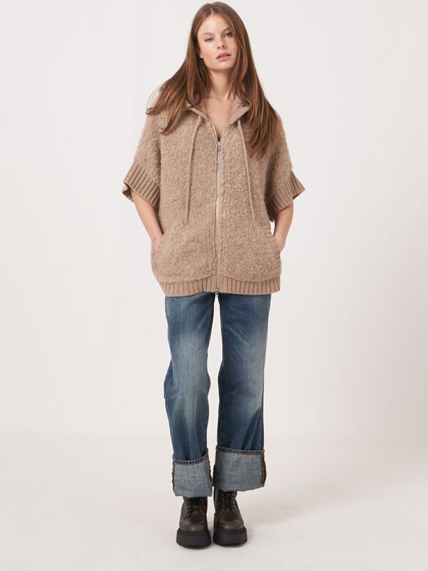 Poncho met capuchon en rits van alpaca wolmix image number 2