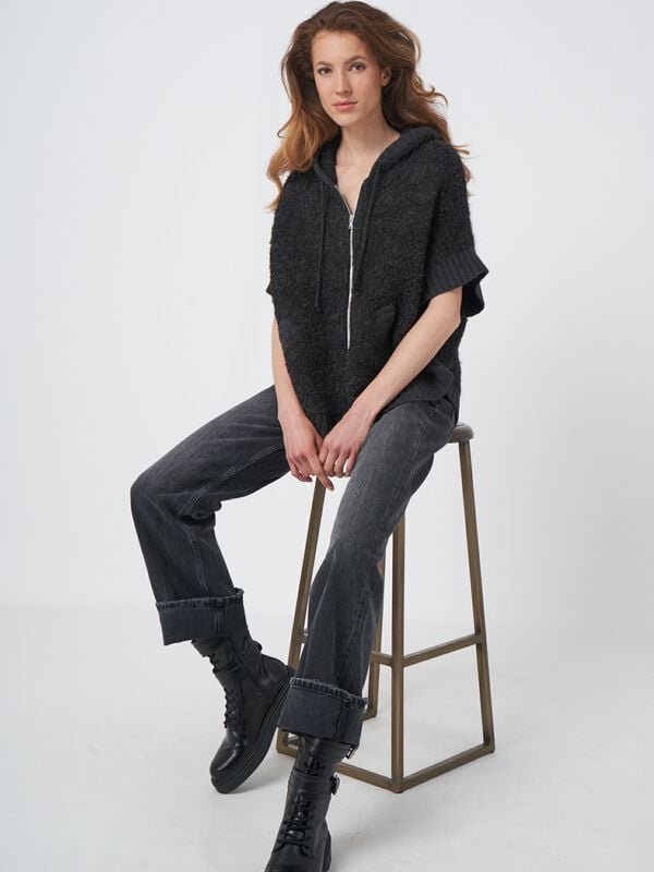 Alpaca wool blend zip poncho with hood image number 0