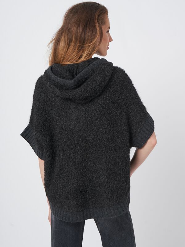 Alpaca wool blend zip poncho with hood image number 2