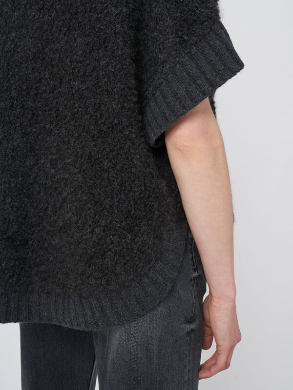 Alpaca wool blend zip poncho with hood image number 3