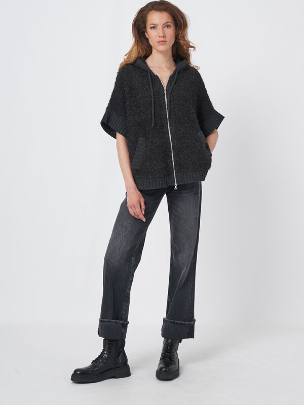 Alpaca wool blend zip poncho with hood image number 4