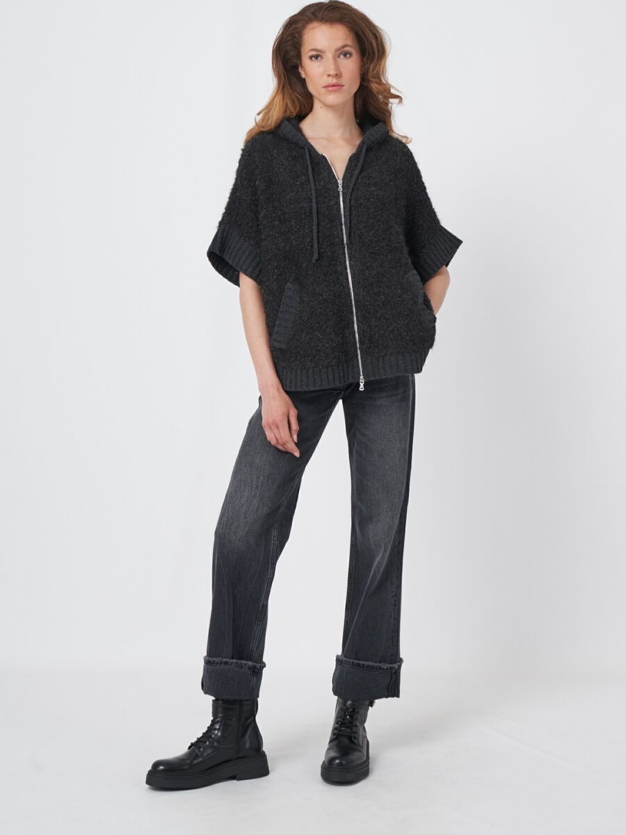 Poncho met capuchon en rits van alpaca wolmix image number 4