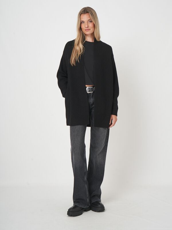 Open front merinowollen vest met ribstructuur image number 2