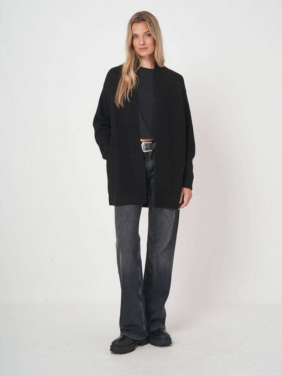 Gilet ouvert femme — maille mérinos à grosses côtes image number 2