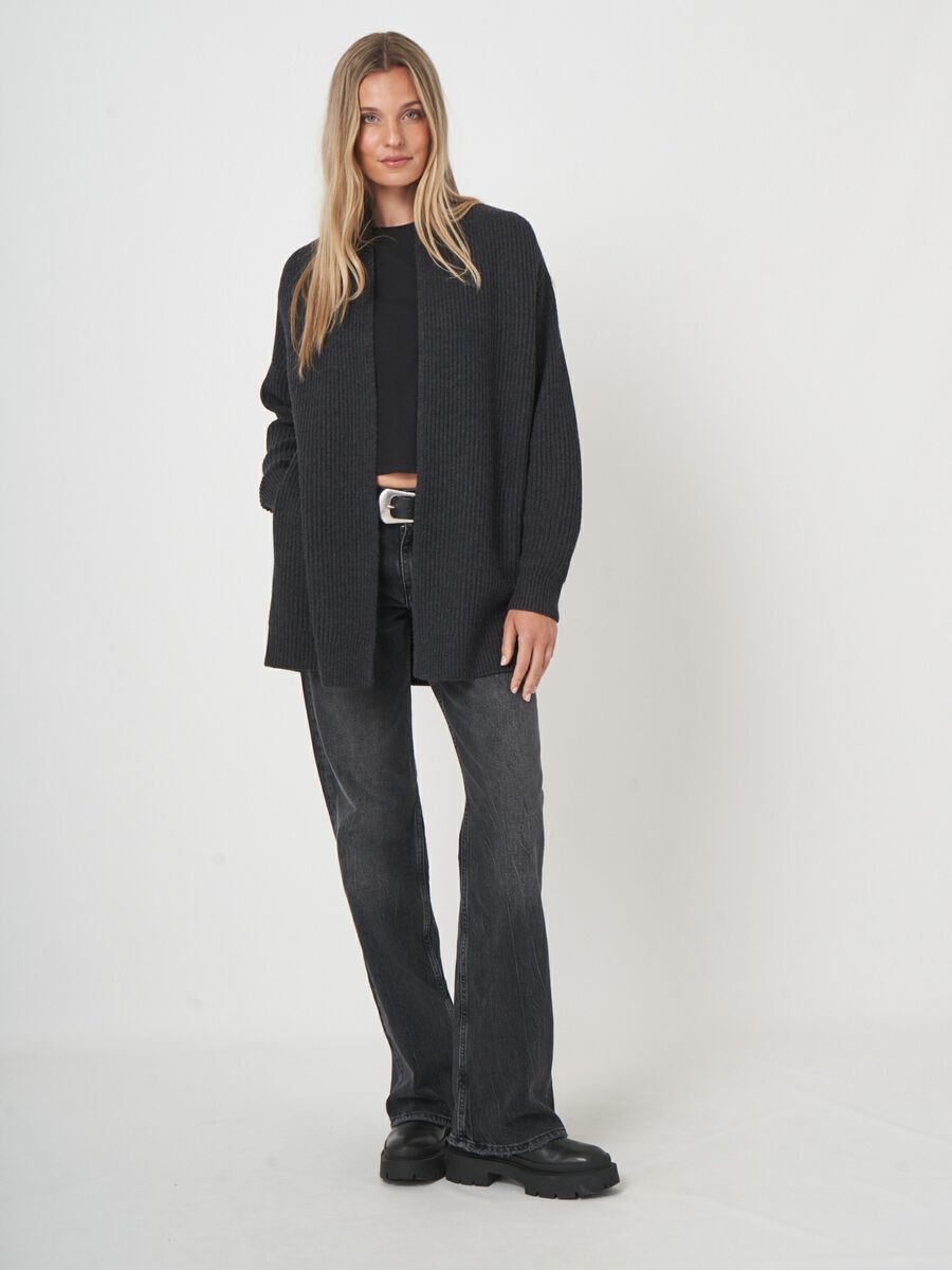 Open front merinowollen vest met ribstructuur image number 1