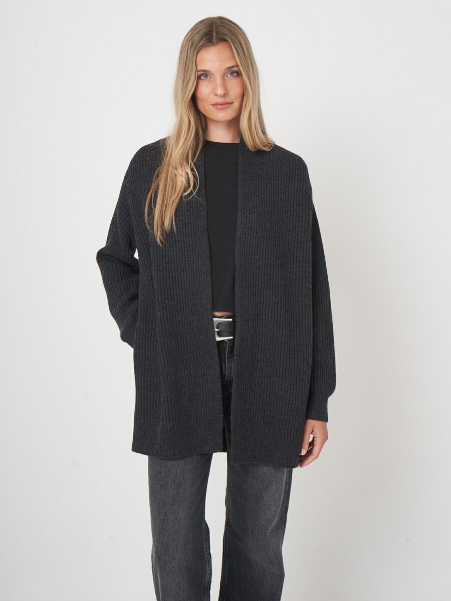 Open front merinowollen vest met ribstructuur image number 2