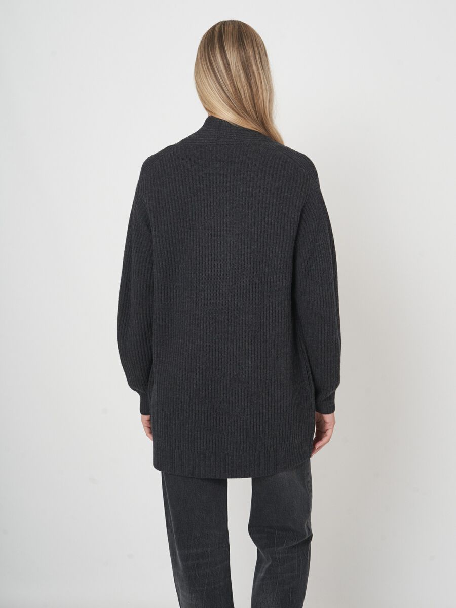 Open front merinowollen vest met ribstructuur image number 3