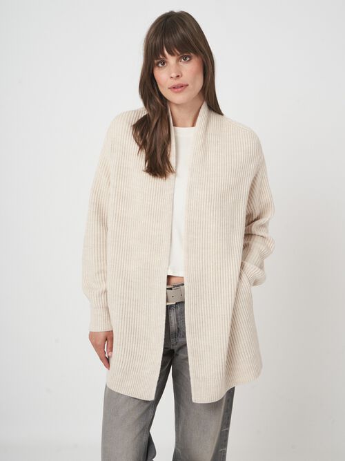 Open front merinowollen vest met ribstructuur