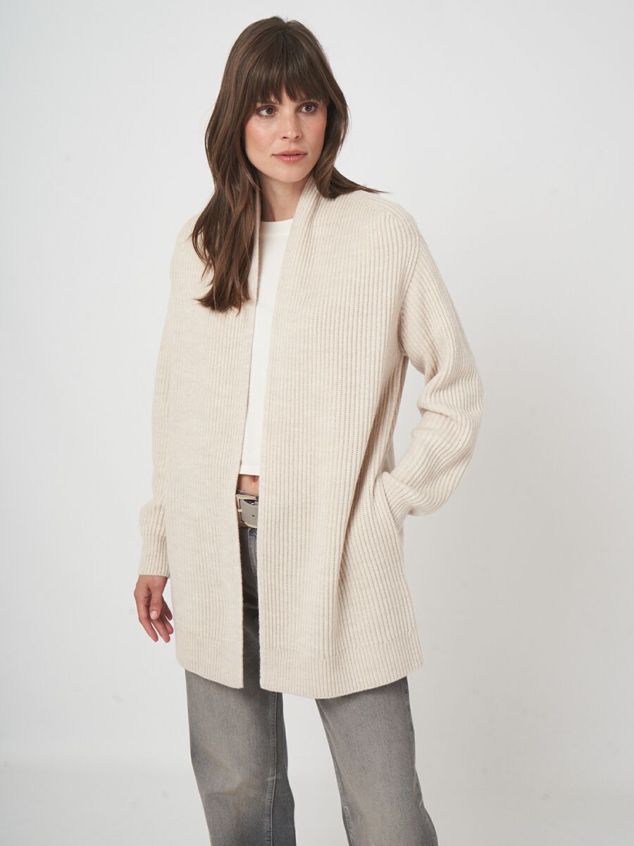 Gilet ouvert femme — maille mérinos à grosses côtes image number 4