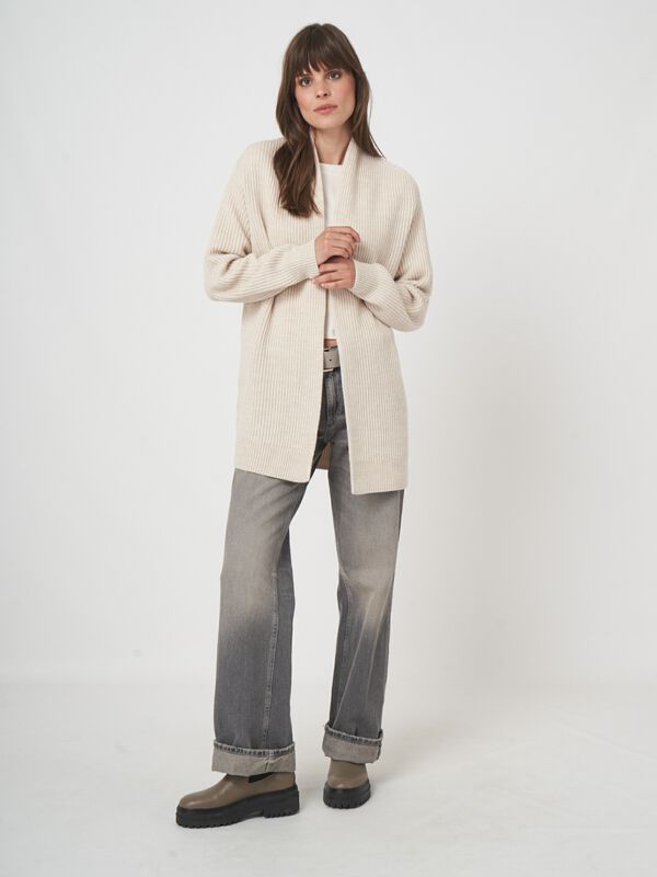 Open front merinowollen vest met ribstructuur image number 5