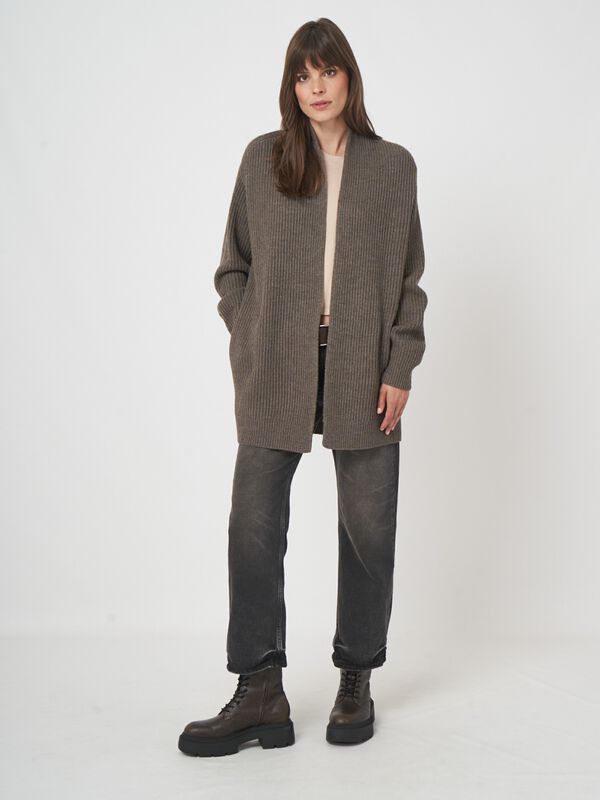 Offene Rippstrick-Strickjacke aus Merinowolle image number 0