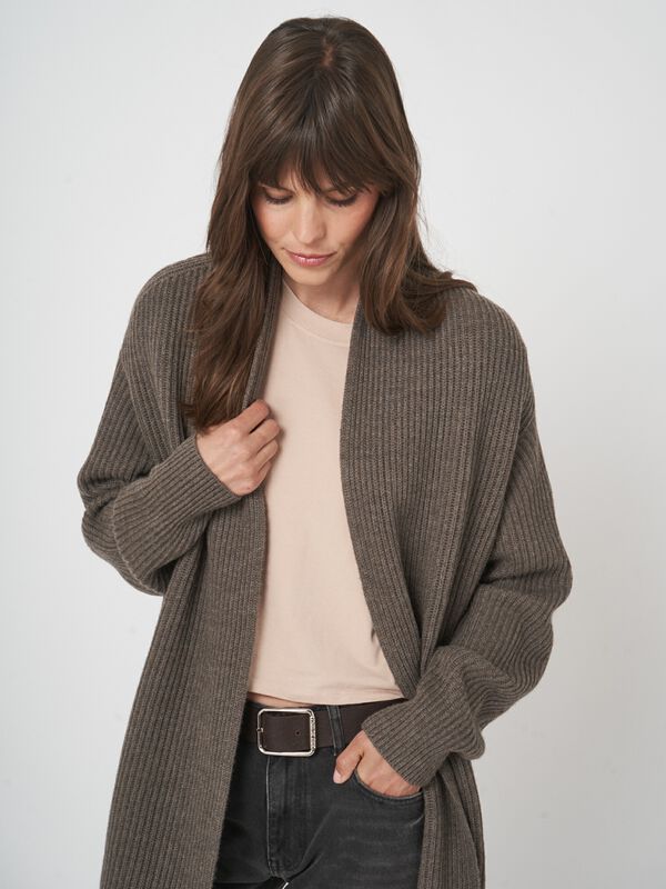 Offene Rippstrick-Strickjacke aus Merinowolle image number 1