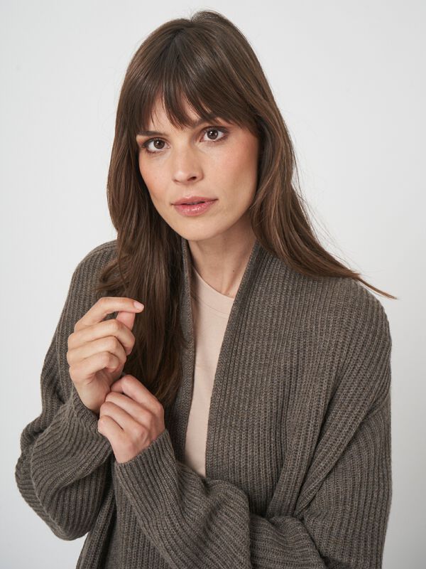 Offene Rippstrick-Strickjacke aus Merinowolle image number 2