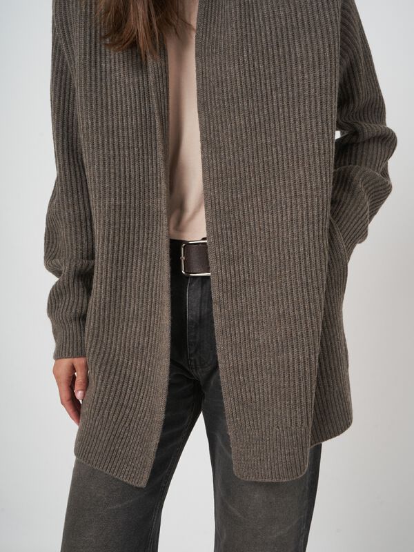 Offene Rippstrick-Strickjacke aus Merinowolle image number 3