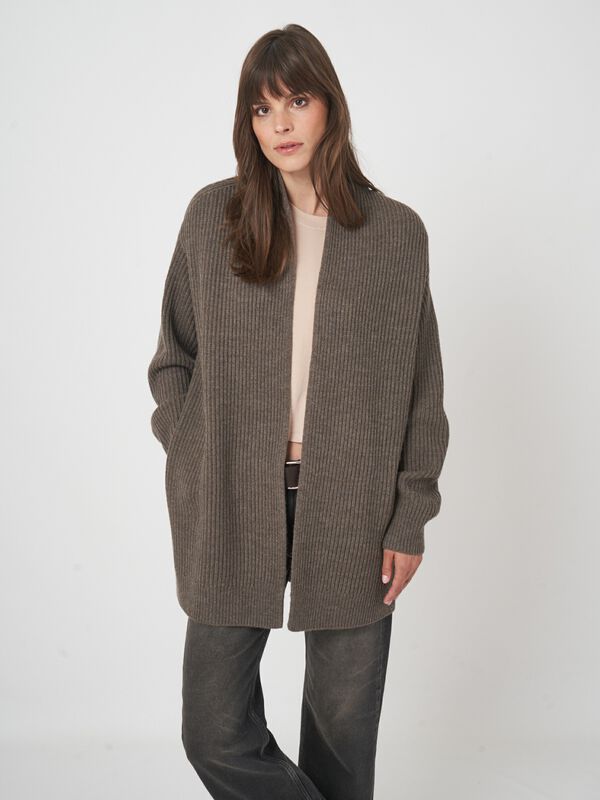 Offene Rippstrick-Strickjacke aus Merinowolle image number 4