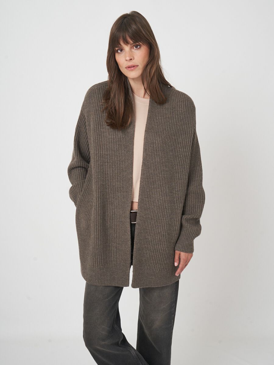 Open front merinowollen vest met ribstructuur image number 4