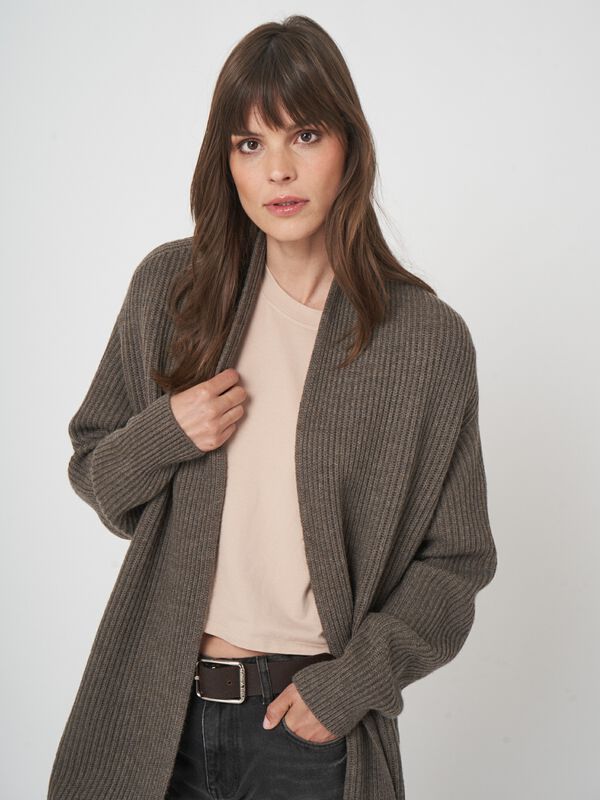 Offene Rippstrick-Strickjacke aus Merinowolle image number 5