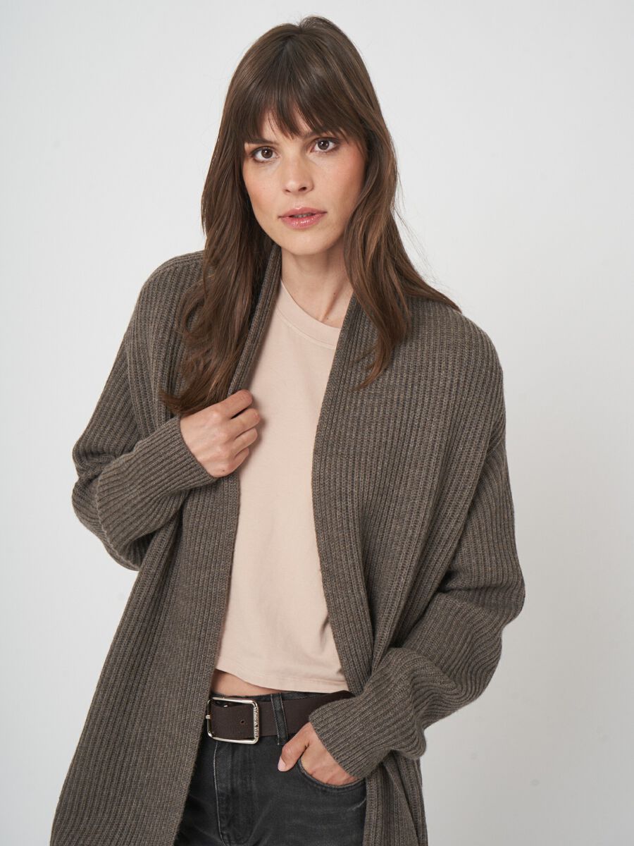 Open front merinowollen vest met ribstructuur image number 5