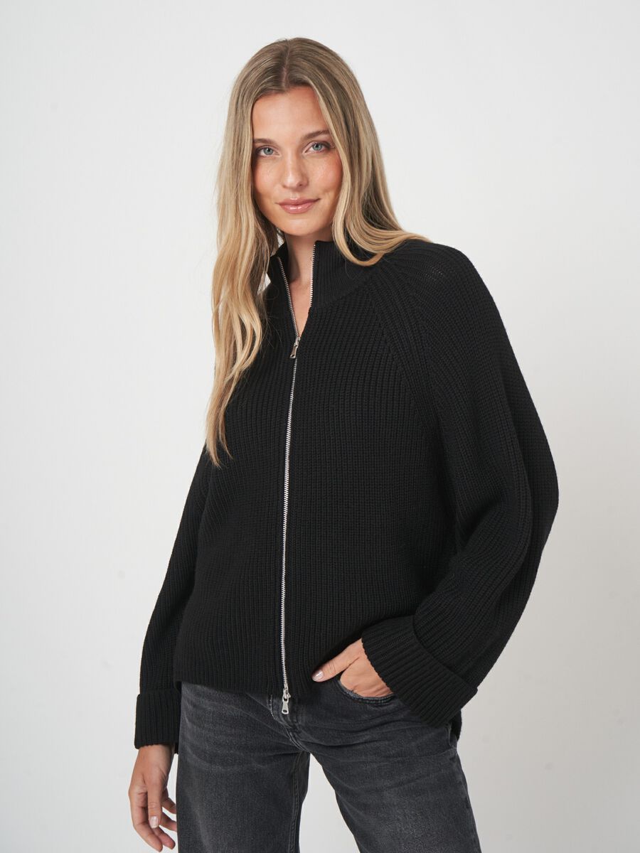 Extra fine merino wool zip-up cardigan image number 0
