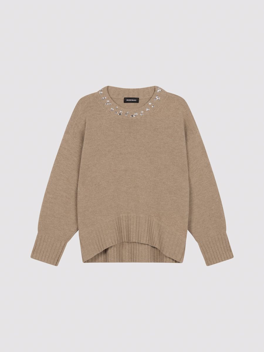 Weiter Pullover mit Strass am Ausschnitt image number 1